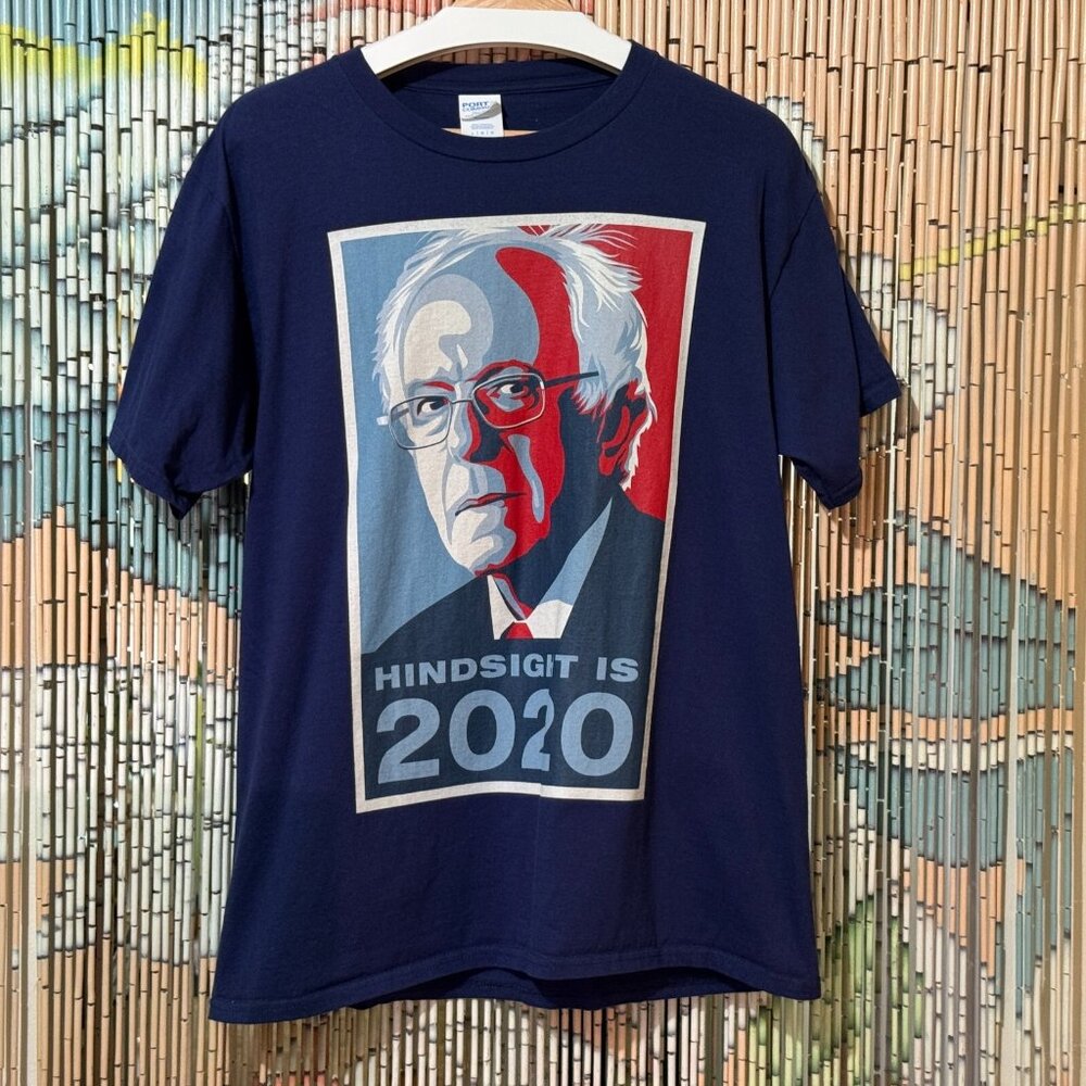 Bernie Sanders Hindsight Is 2020 Campaign Tee, Cotton T-Shirt, Blue, Large